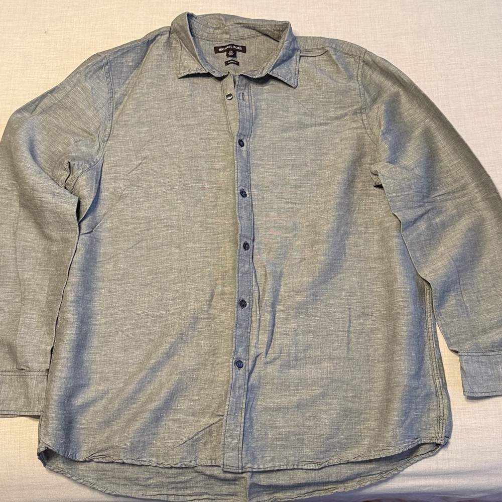 Michael Kors Gray Classic Fit Linen/Cotton Shirt